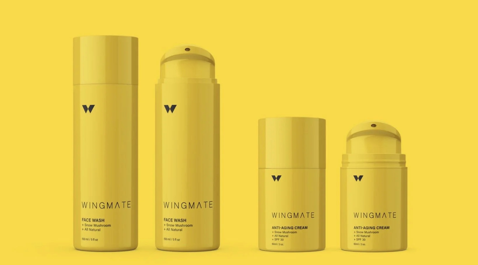 Wingmate skincare packaging lineup